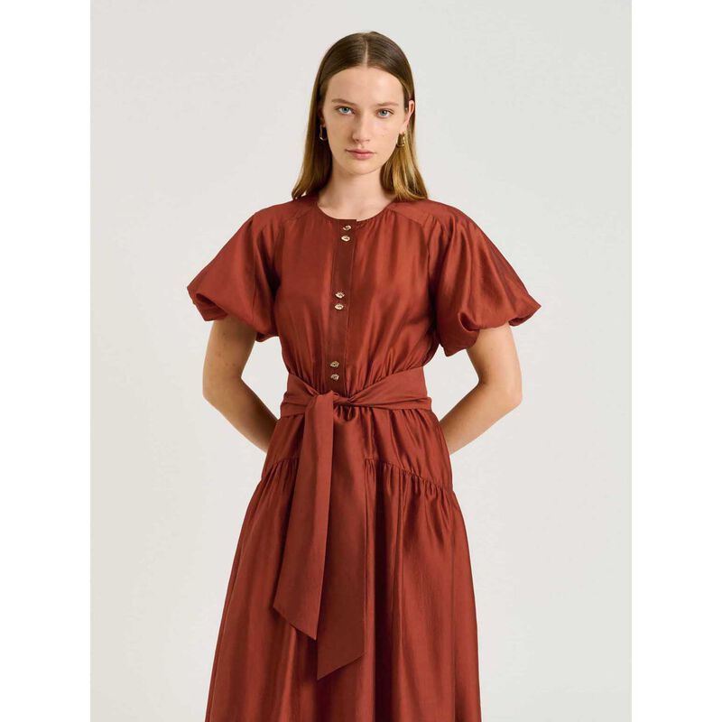 Veronika Maine Light Lyocell Blend Blouson Sleeve Midi Dress image number 3